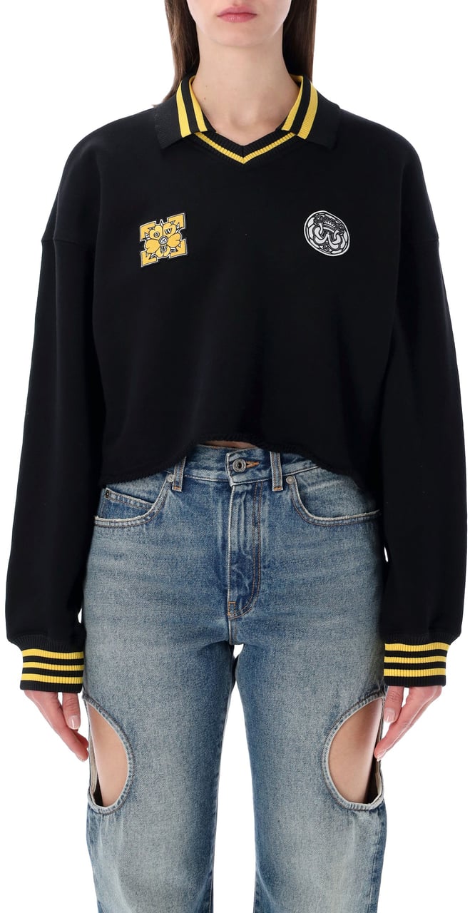 OFF-WHITE Sporty Crop Polo Fleece Nero Zwart
