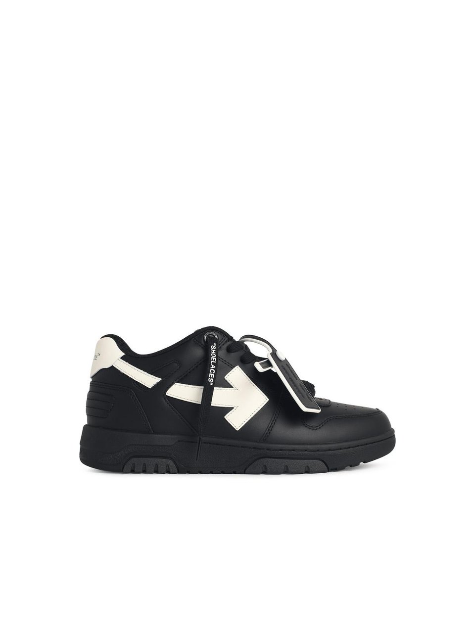 OFF-WHITE 'Out Of Office' Black Leather Sneakers Zwart