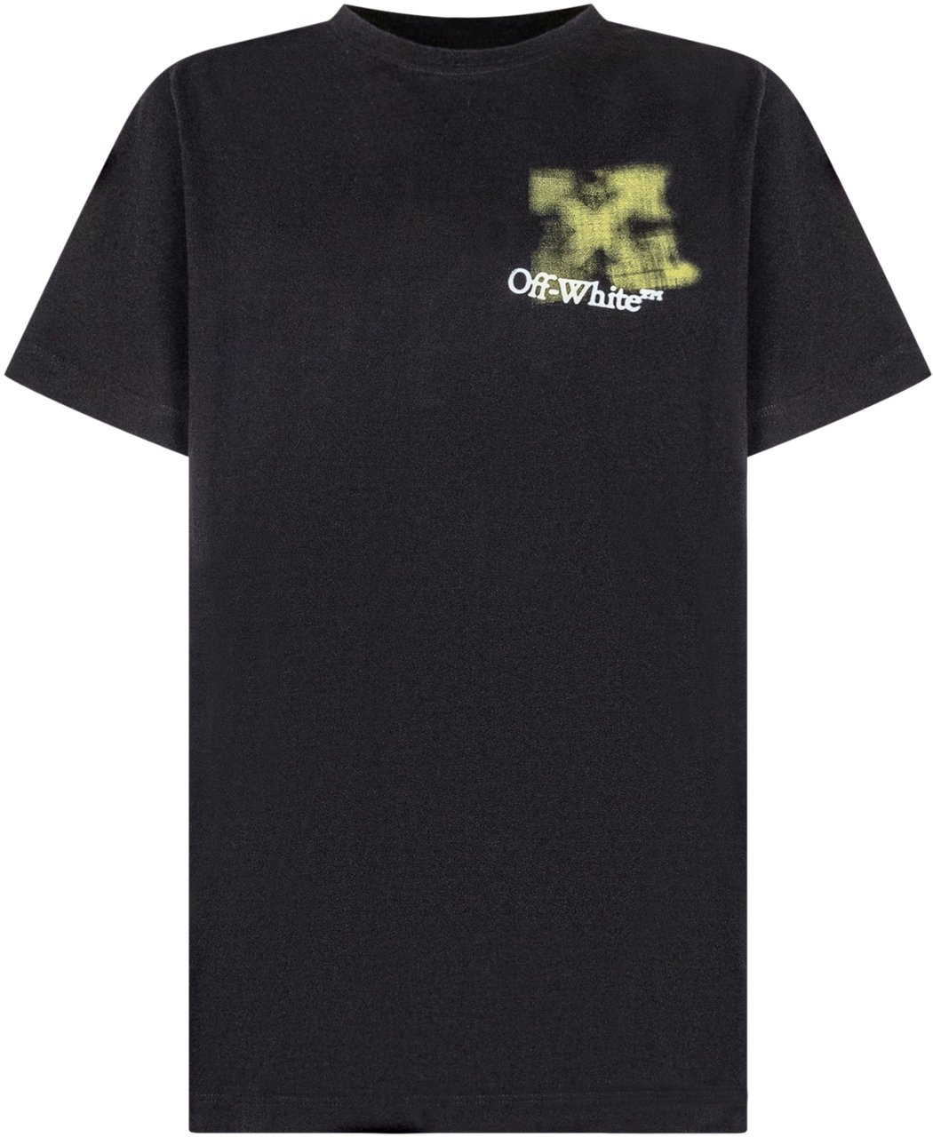 OFF-WHITE Off-White Kids T-shirt Nera con Logo Spray Giallo Zwart