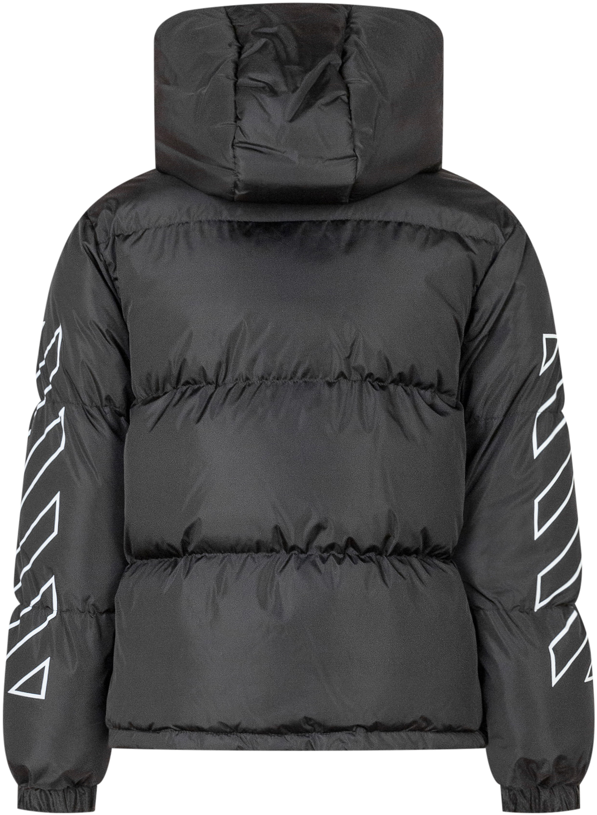 OFF-WHITE Off-White Piumino Nero con Logo e Bande a Contrasto Zwart