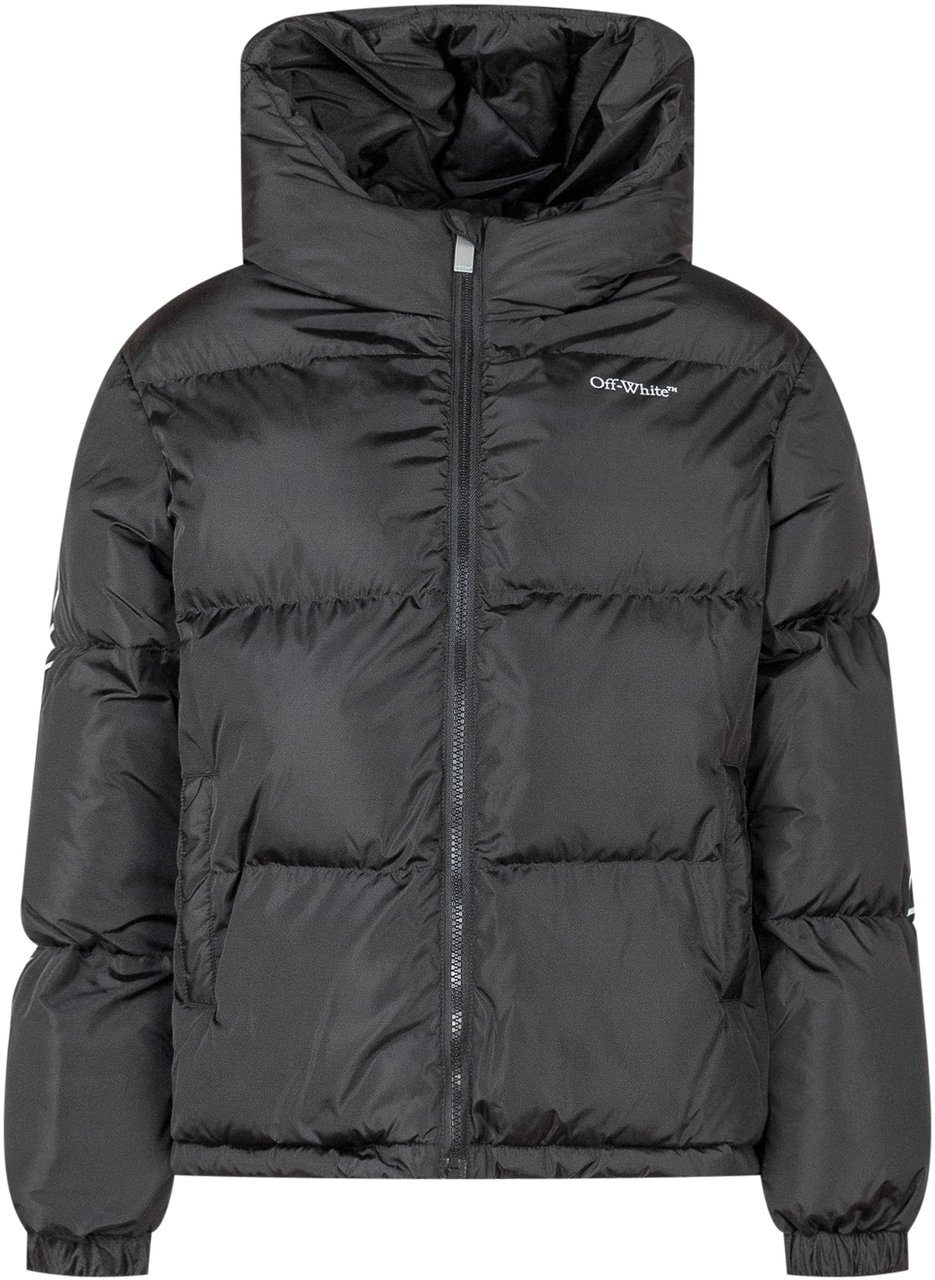 OFF-WHITE Off-White Piumino Nero con Logo e Bande a Contrasto Zwart