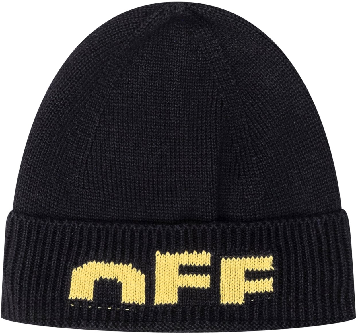 OFF-WHITE Off-White Cappello Beanie Nero con Logo Giallo Zwart