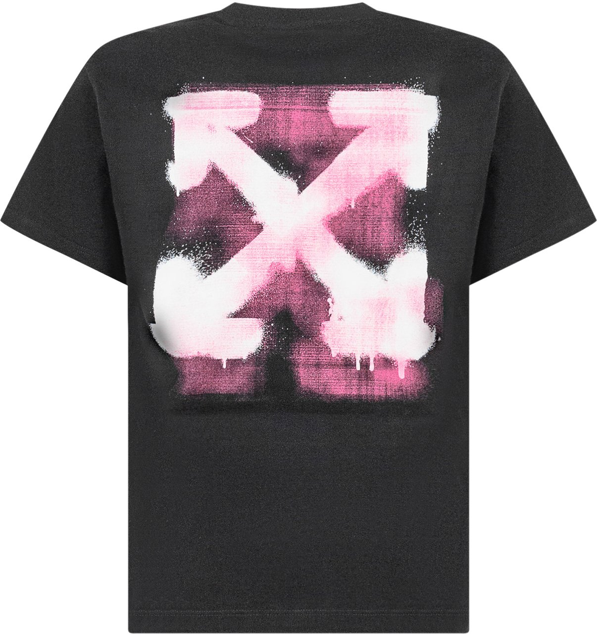OFF-WHITE Off-White T-shirt Nera con Logo Rosa Spray Zwart