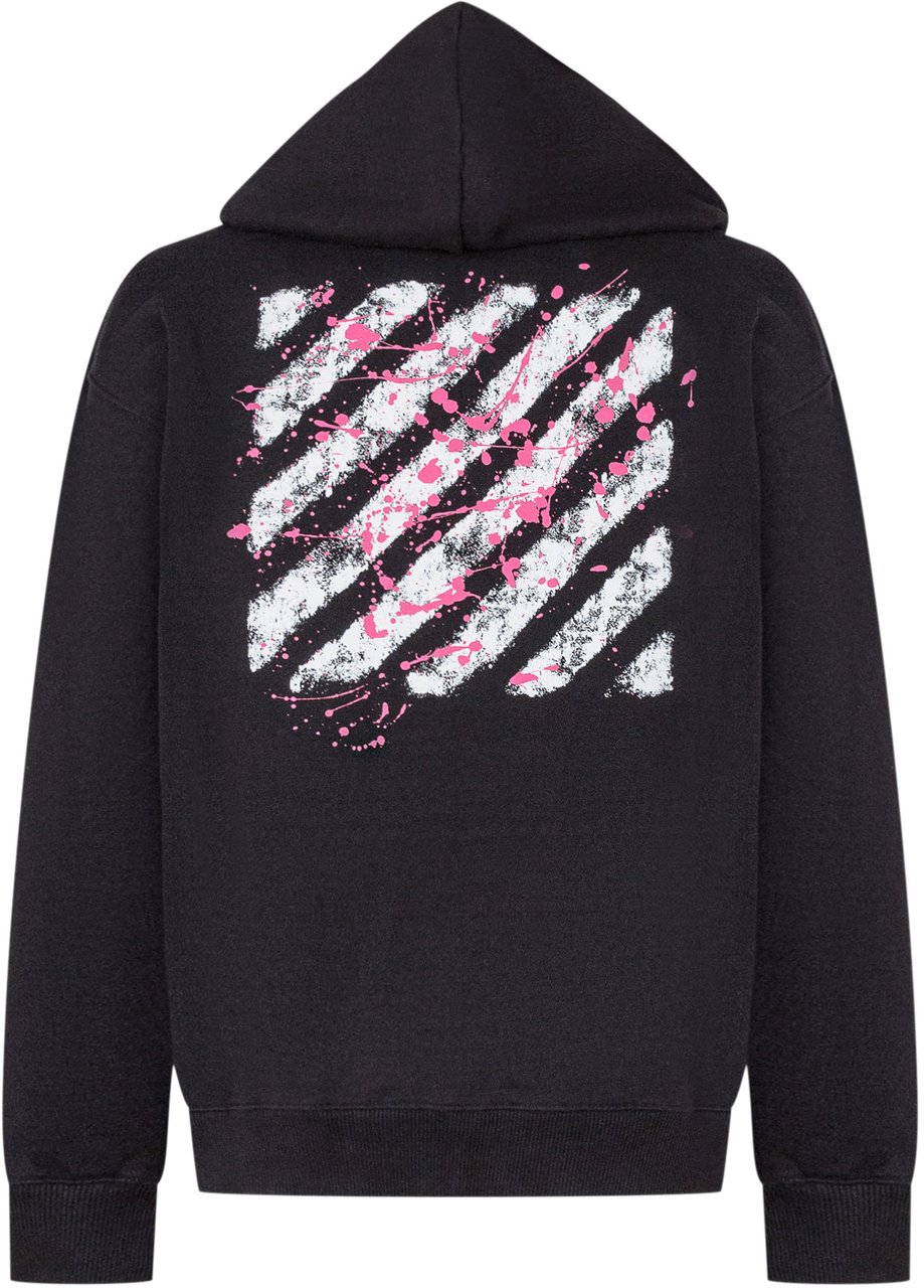 OFF-WHITE Off-White Felpa Hoodie Nera con Stampa Spray Rosa Zwart