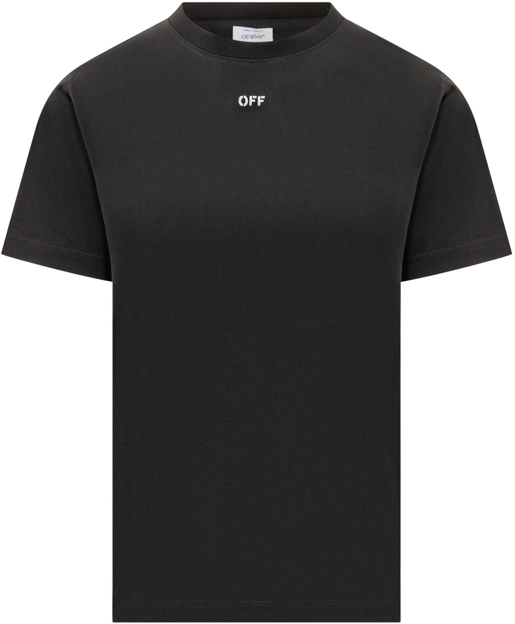 OFF-WHITE Off-White T-Shirt Nera con Scritta Ricamata Zwart