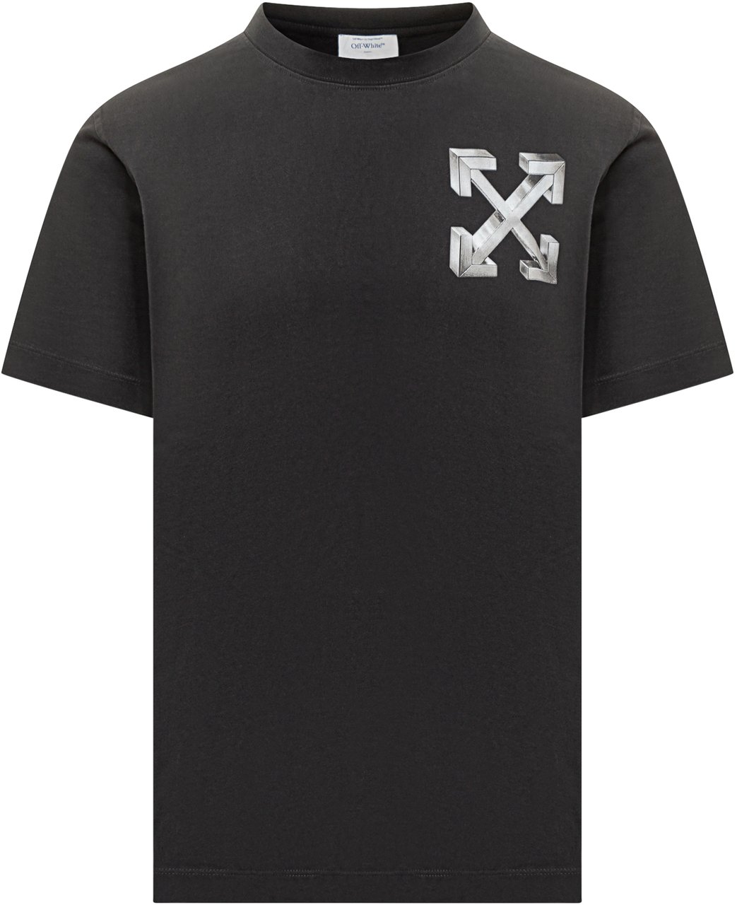OFF-WHITE Off-White T-Shirt Nera con Logo Arrows Metallico Zwart