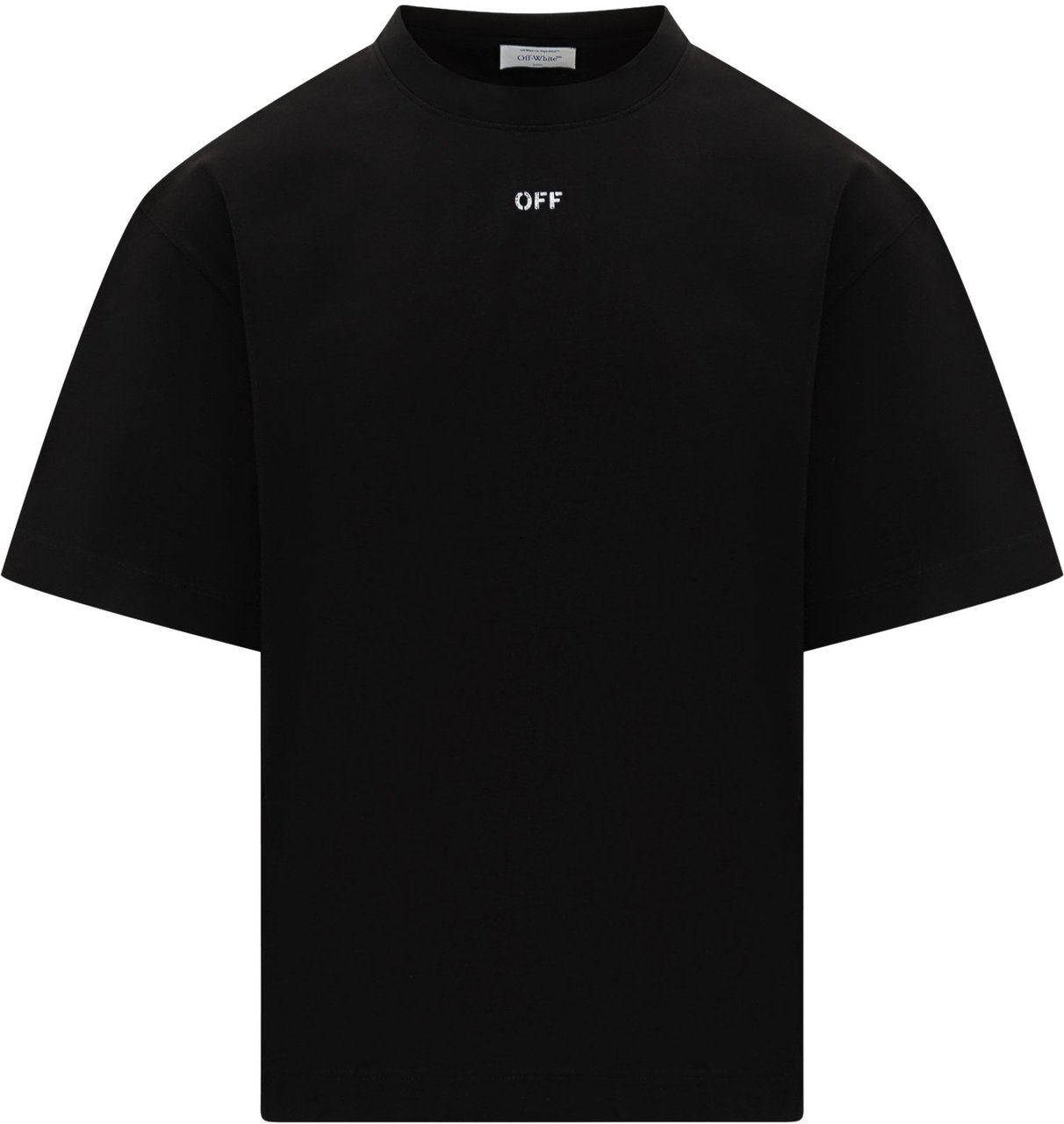 OFF-WHITE Off-White T-Shirt Nera con Logo Ricamato Zwart