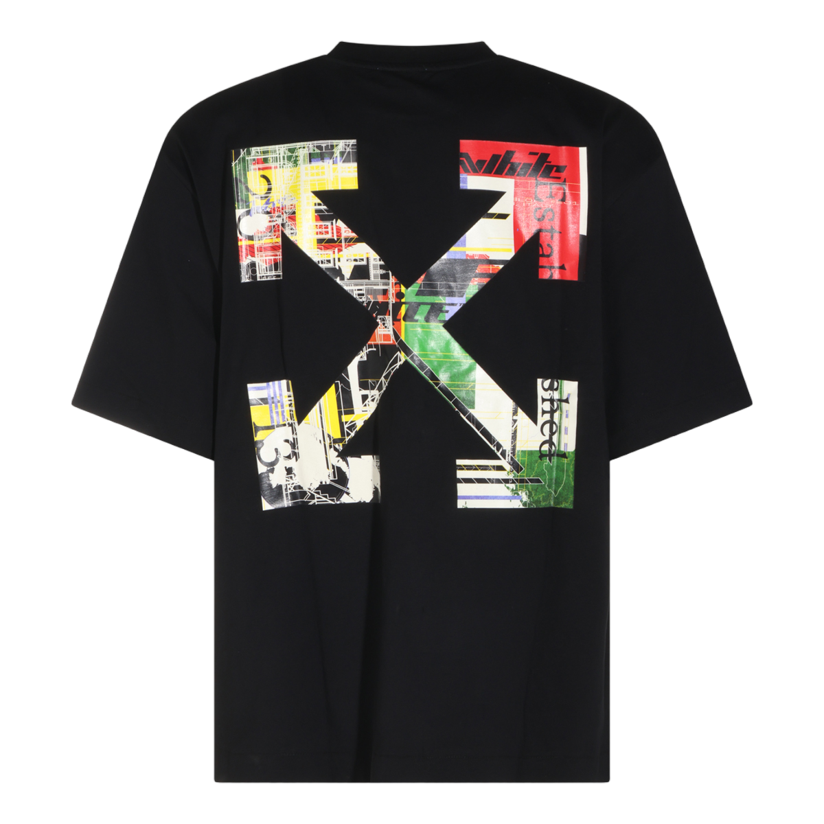 OFF-WHITE Black T-Shirt with Colorful Graphic Patch Zwart
