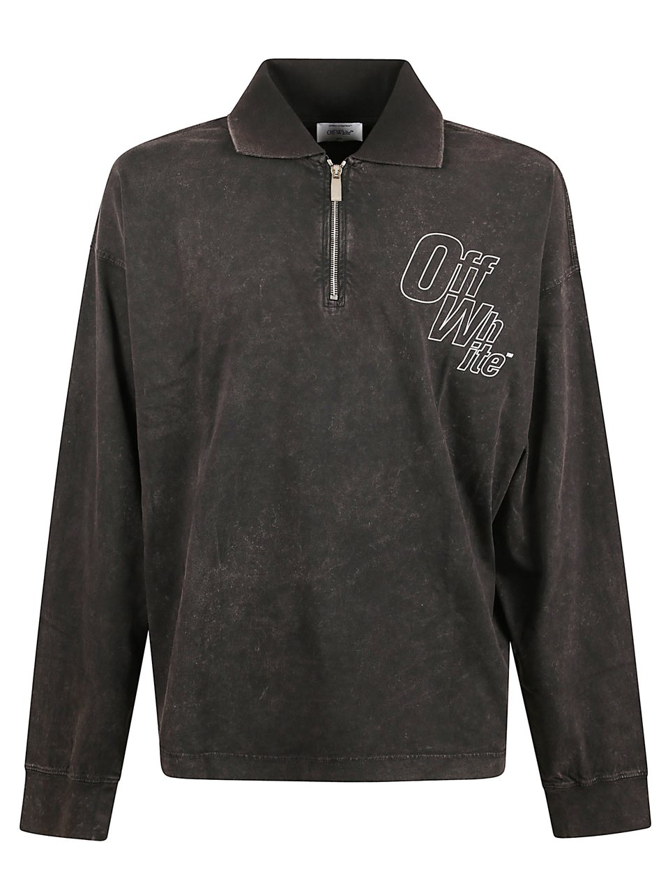 OFF-WHITE Long-Sleeve Polo Shirt with Half-Zip and Graphic Design Zwart