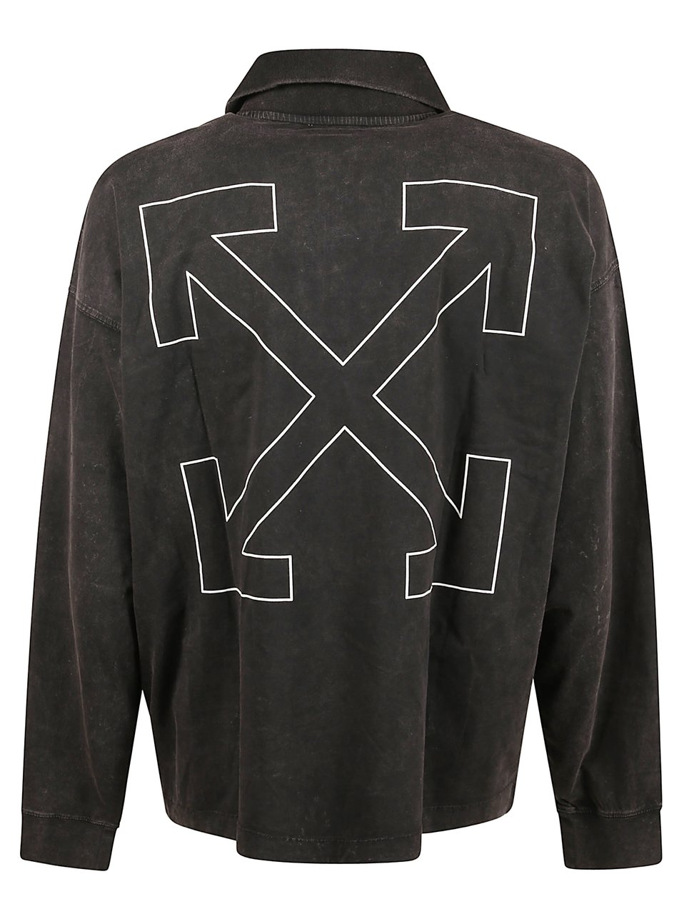 OFF-WHITE Long-Sleeve Polo Shirt with Half-Zip and Graphic Design Zwart