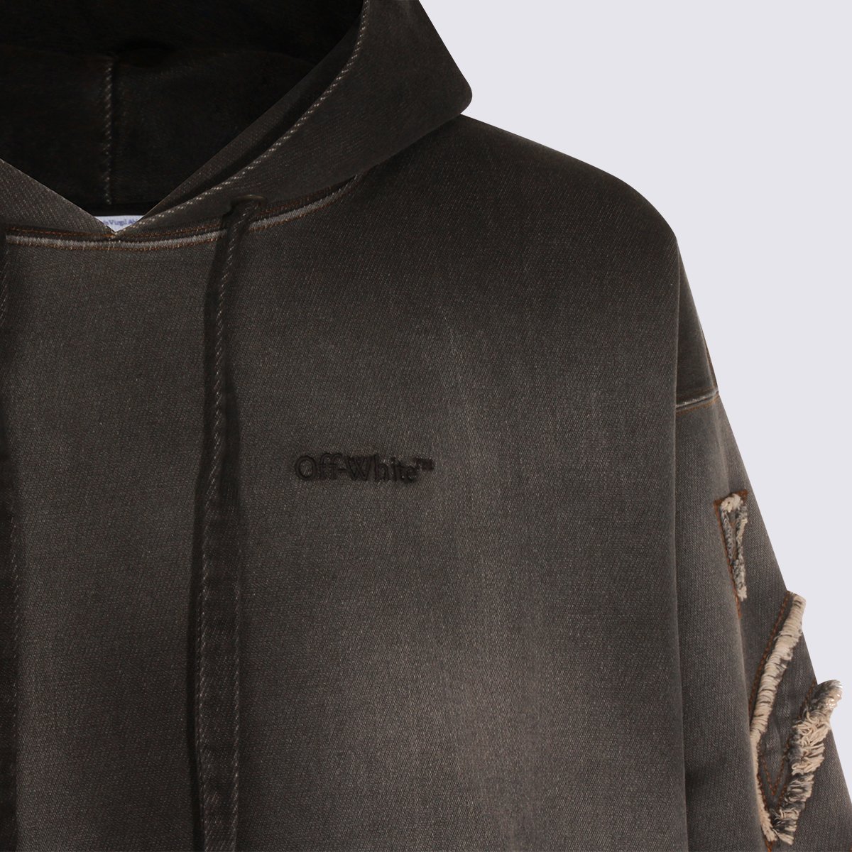 OFF-WHITE Hooded Jacket With Textured Chevron Patches Zwart
