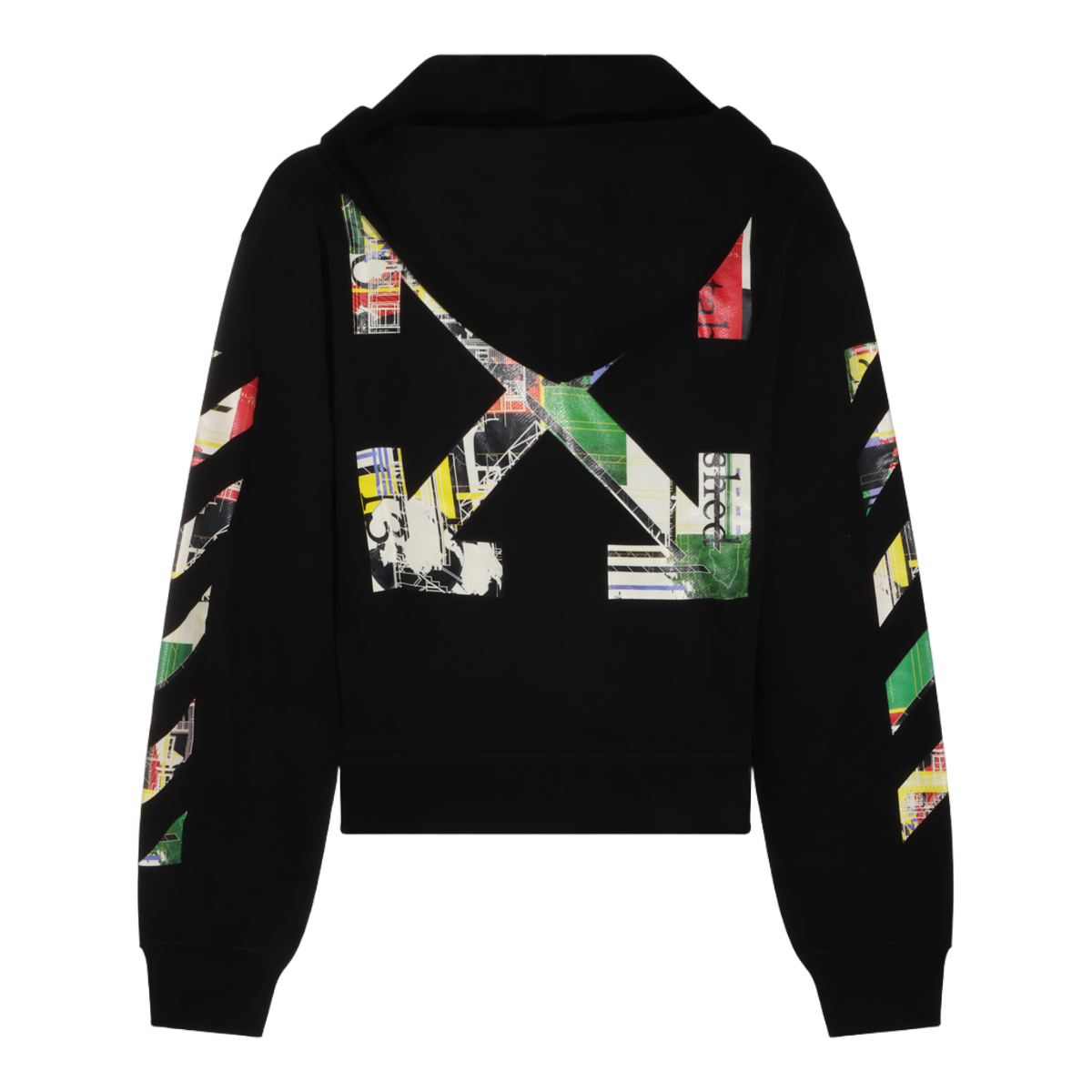 OFF-WHITE Black Zip-Up Hoodie with Colorful Graphic Prints Zwart