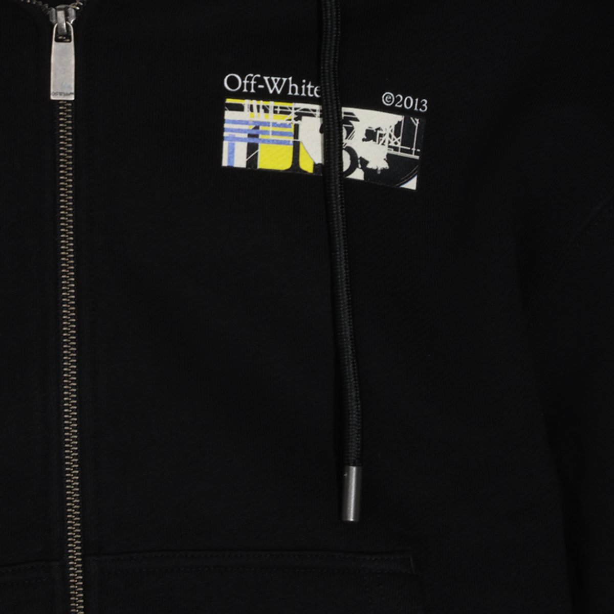 OFF-WHITE Black Zip-Up Hoodie with Colorful Graphic Prints Zwart