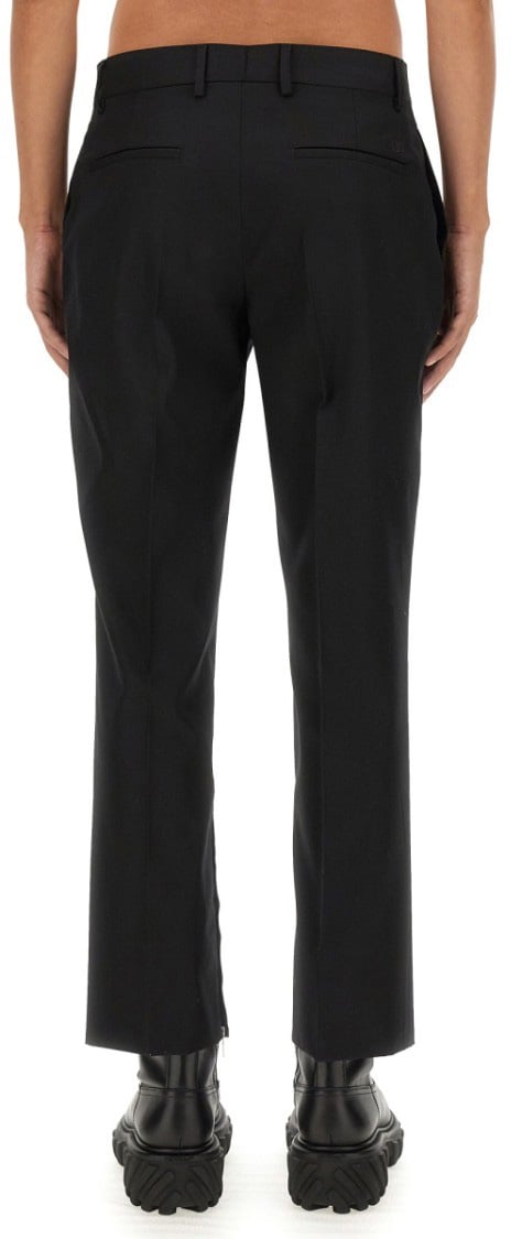 OFF-WHITE Slim-Fit Black Virgin Wool Pants With Tailored Silhouette Zwart