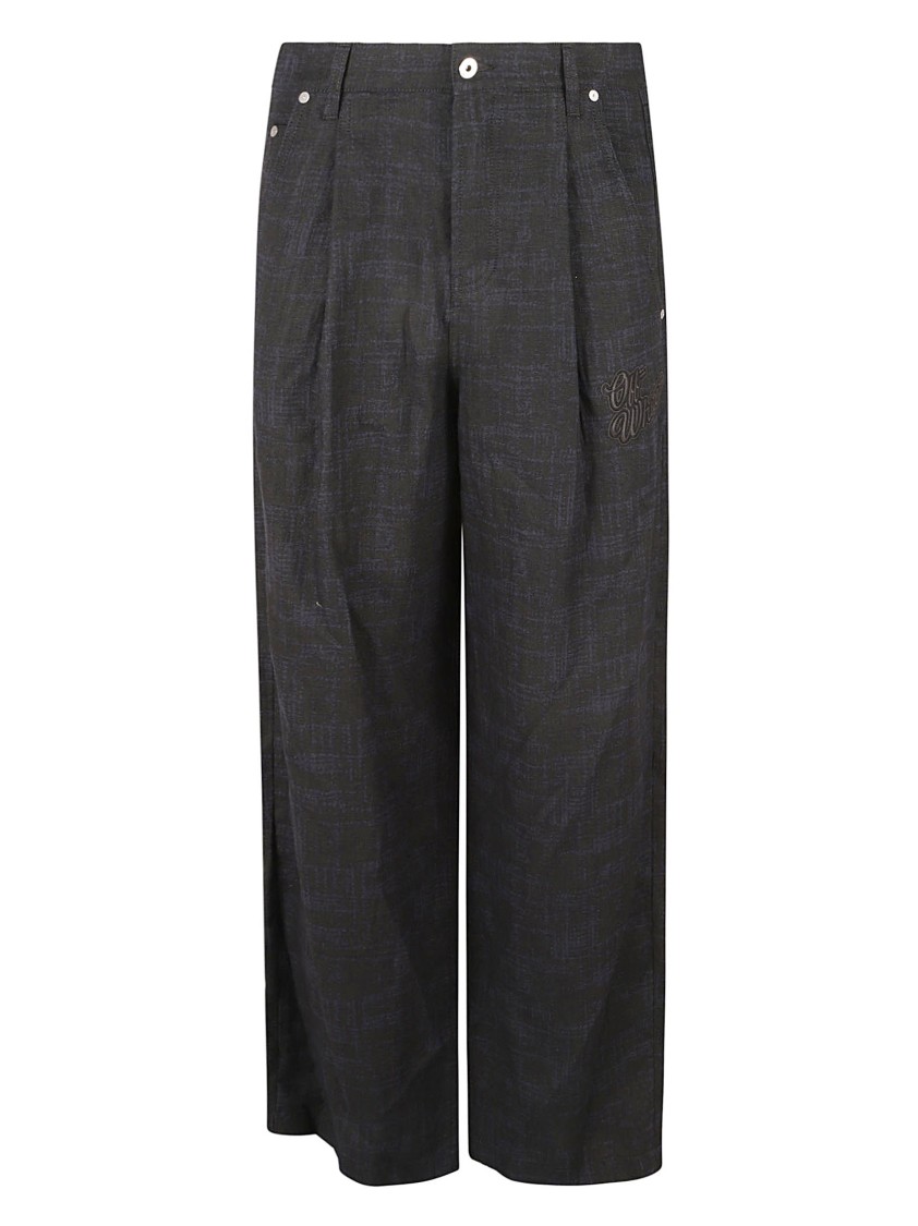 OFF-WHITE Wide-Leg Trousers With Subtle Textured Pattern Zwart