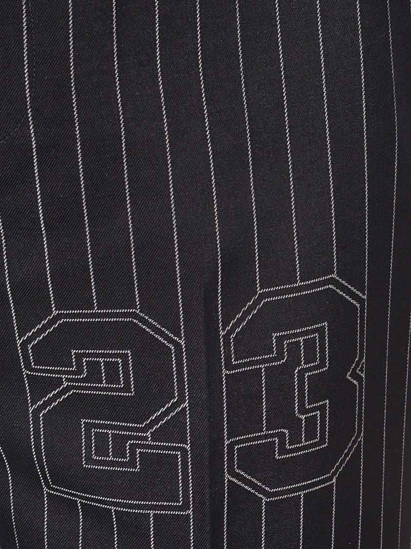 OFF-WHITE Tailored Pinstripe Trousers With Sporty Embroidered Detail Zwart