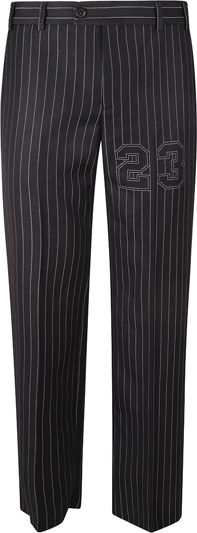 OFF-WHITE Tailored Pinstripe Trousers With Sporty Embroidered Detail Zwart