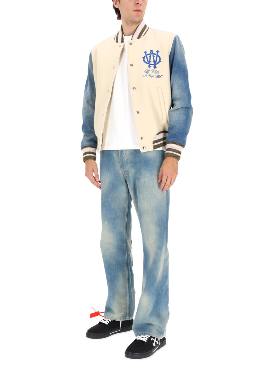 OFF-WHITE Gothic Wool Denim Jacket with Snap-Button Closure and Striped Details Neutraal