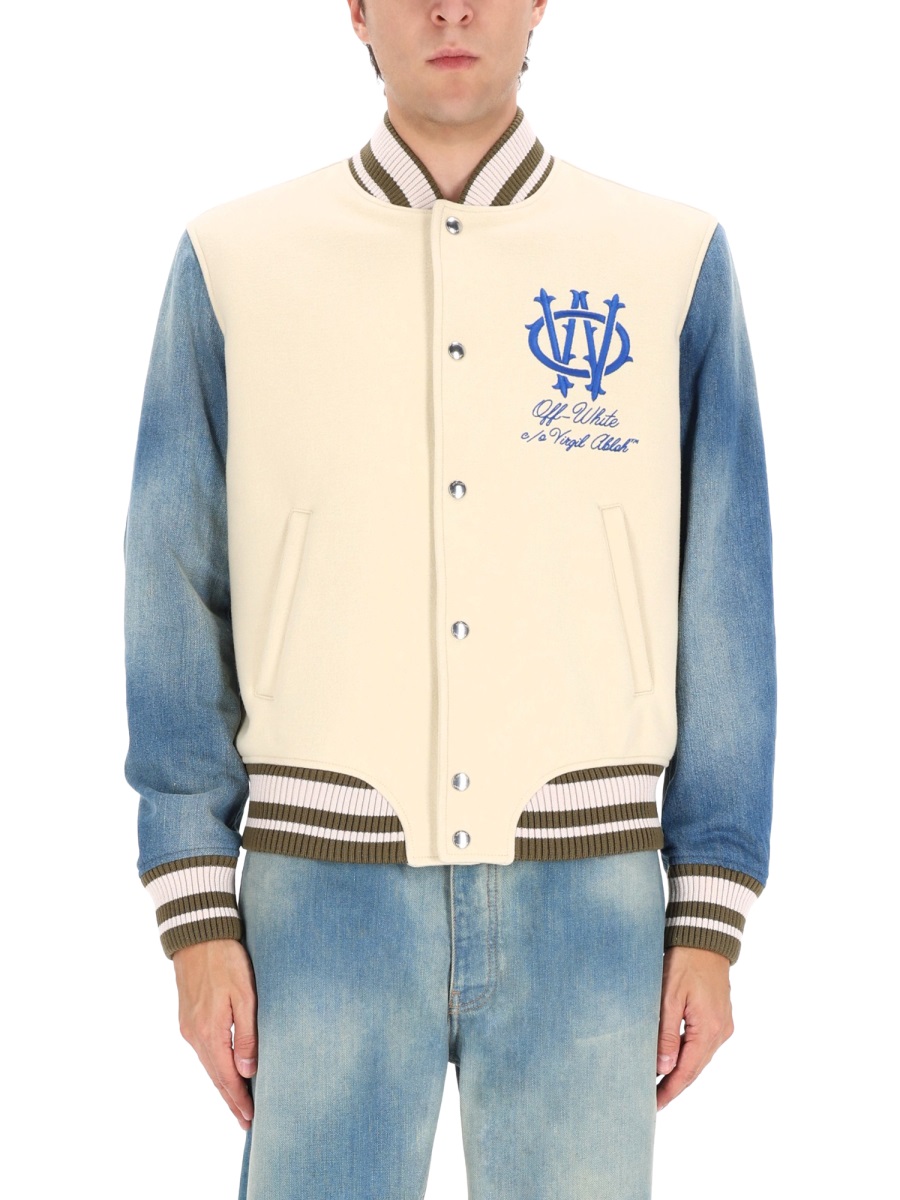 OFF-WHITE Gothic Wool Denim Jacket with Snap-Button Closure and Striped Details Neutraal