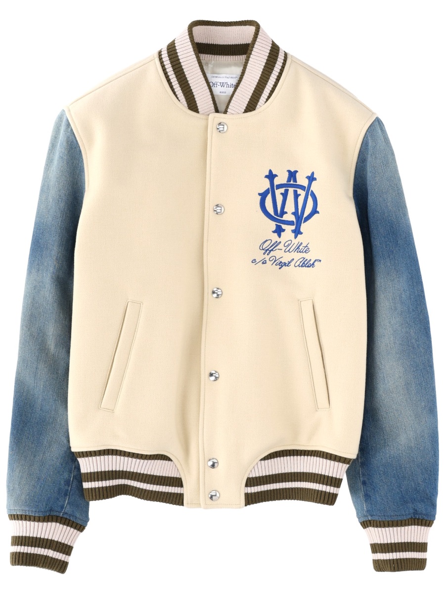 OFF-WHITE Gothic Wool Denim Jacket with Snap-Button Closure and Striped Details Neutraal
