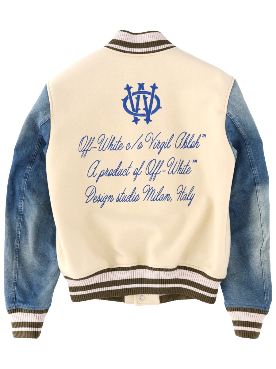 OFF-WHITE Gothic Wool Denim Jacket with Snap-Button Closure and Striped Details Neutraal