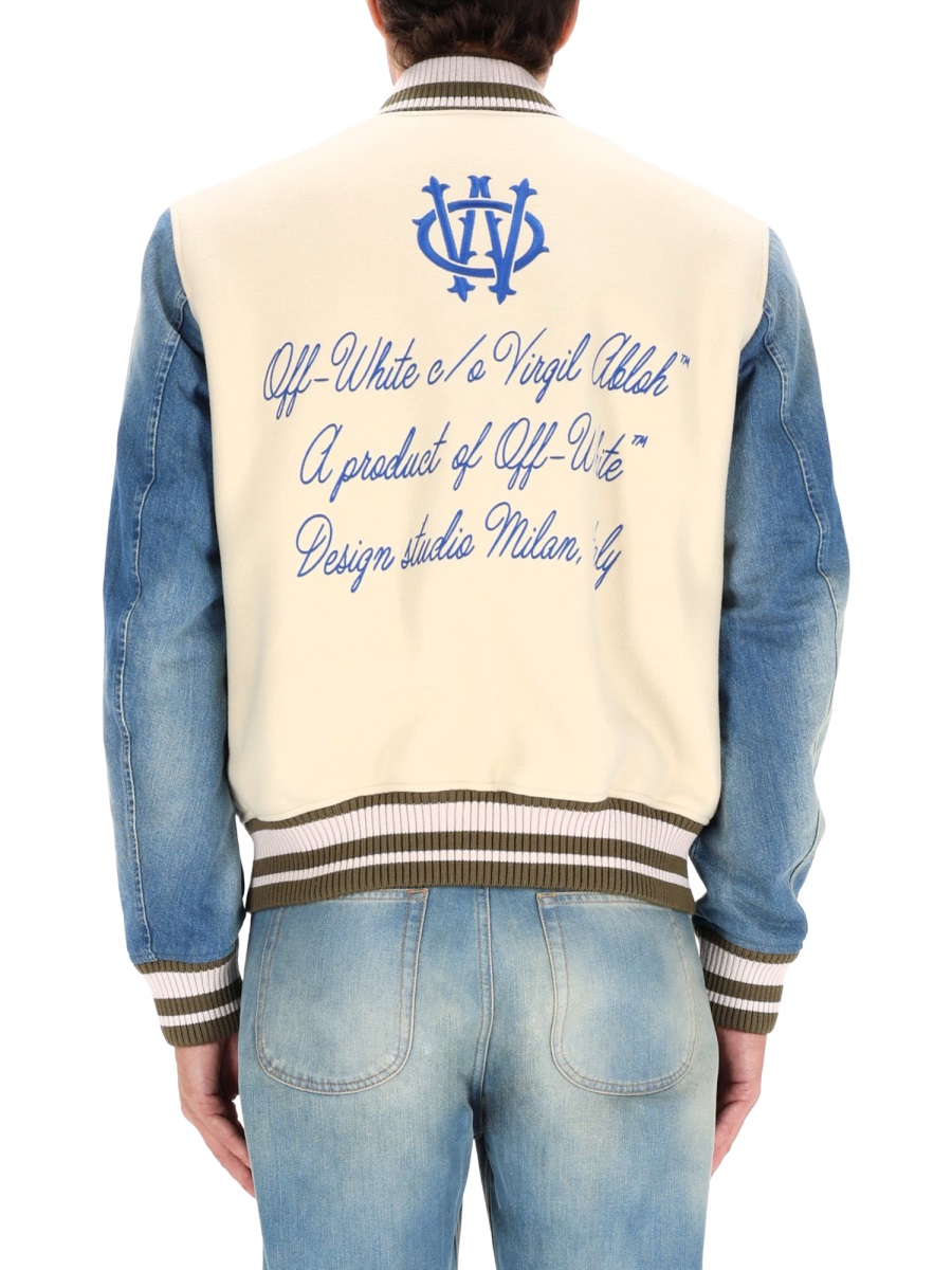 OFF-WHITE Gothic Wool Denim Jacket with Snap-Button Closure and Striped Details Neutraal