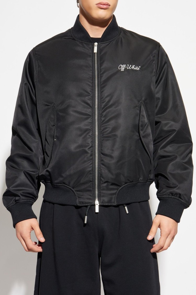 OFF-WHITE Minimalist Black Jacket With Modern Silhouette And Zipper Closure Zwart