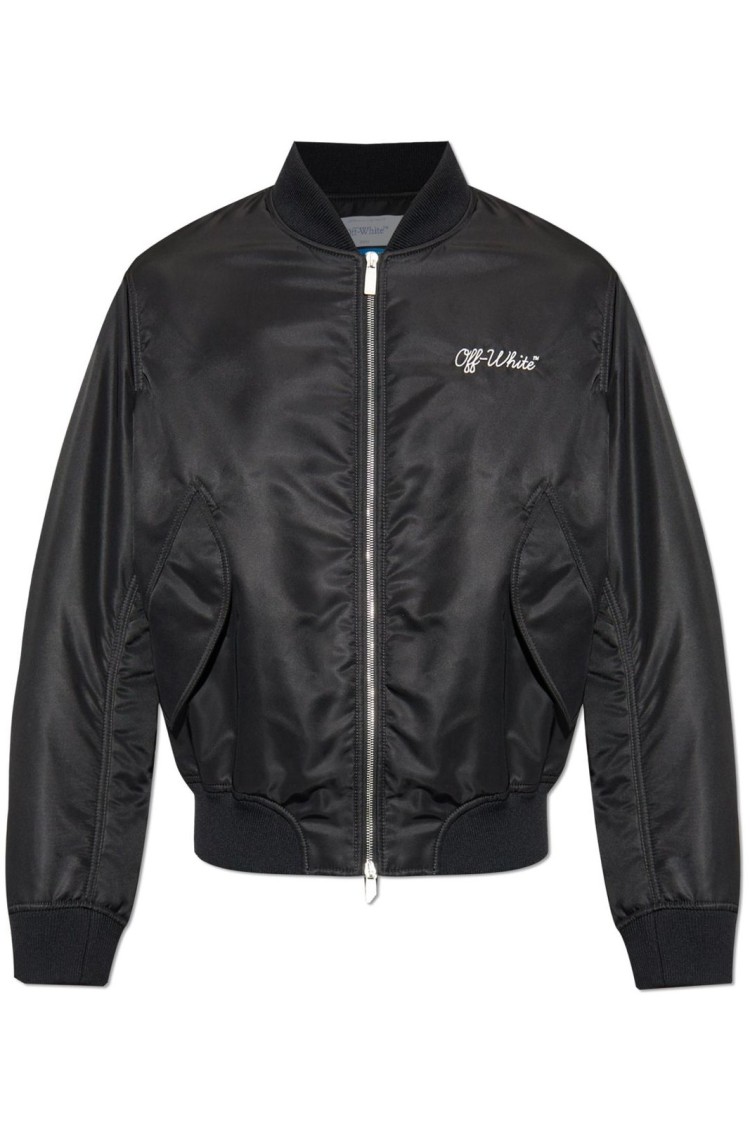 OFF-WHITE Minimalist Black Jacket With Modern Silhouette And Zipper Closure Zwart