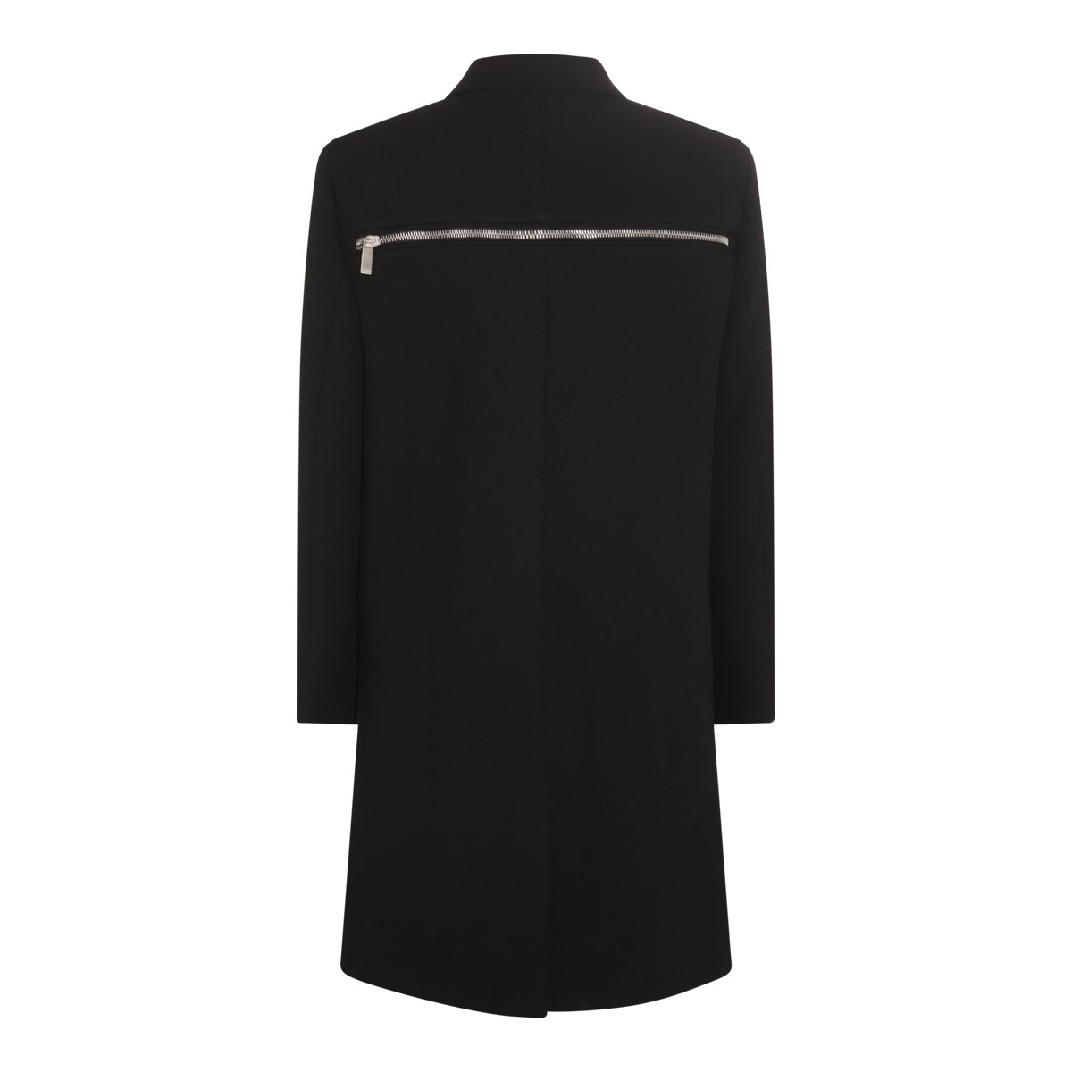 OFF-WHITE Double-Breasted Black Wool Coat With Structured Silhouette Zwart
