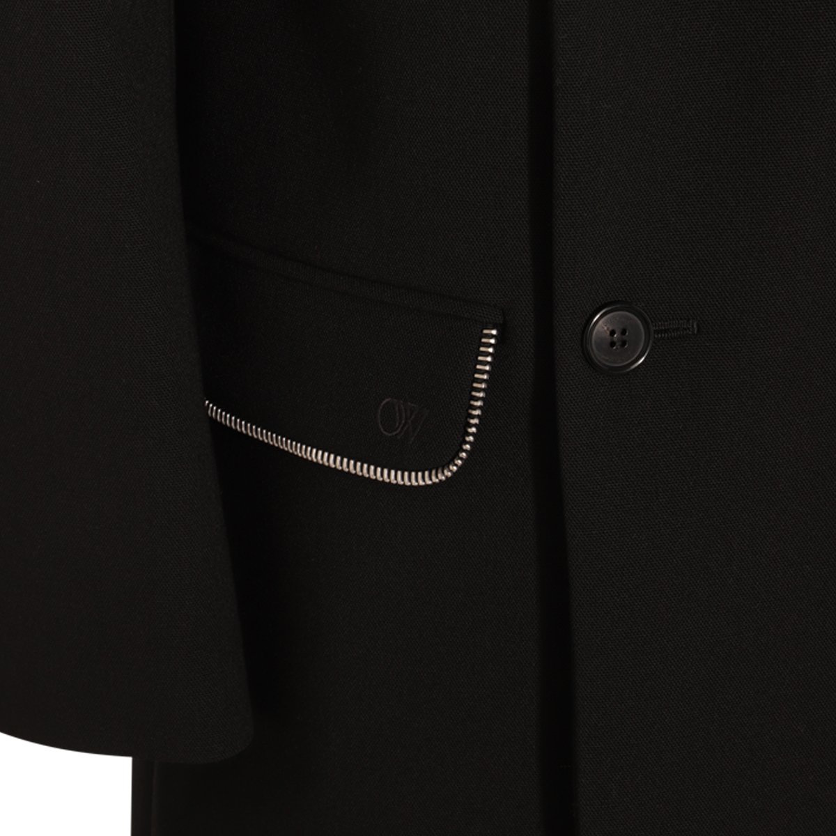OFF-WHITE Double-Breasted Black Wool Coat With Structured Silhouette Zwart