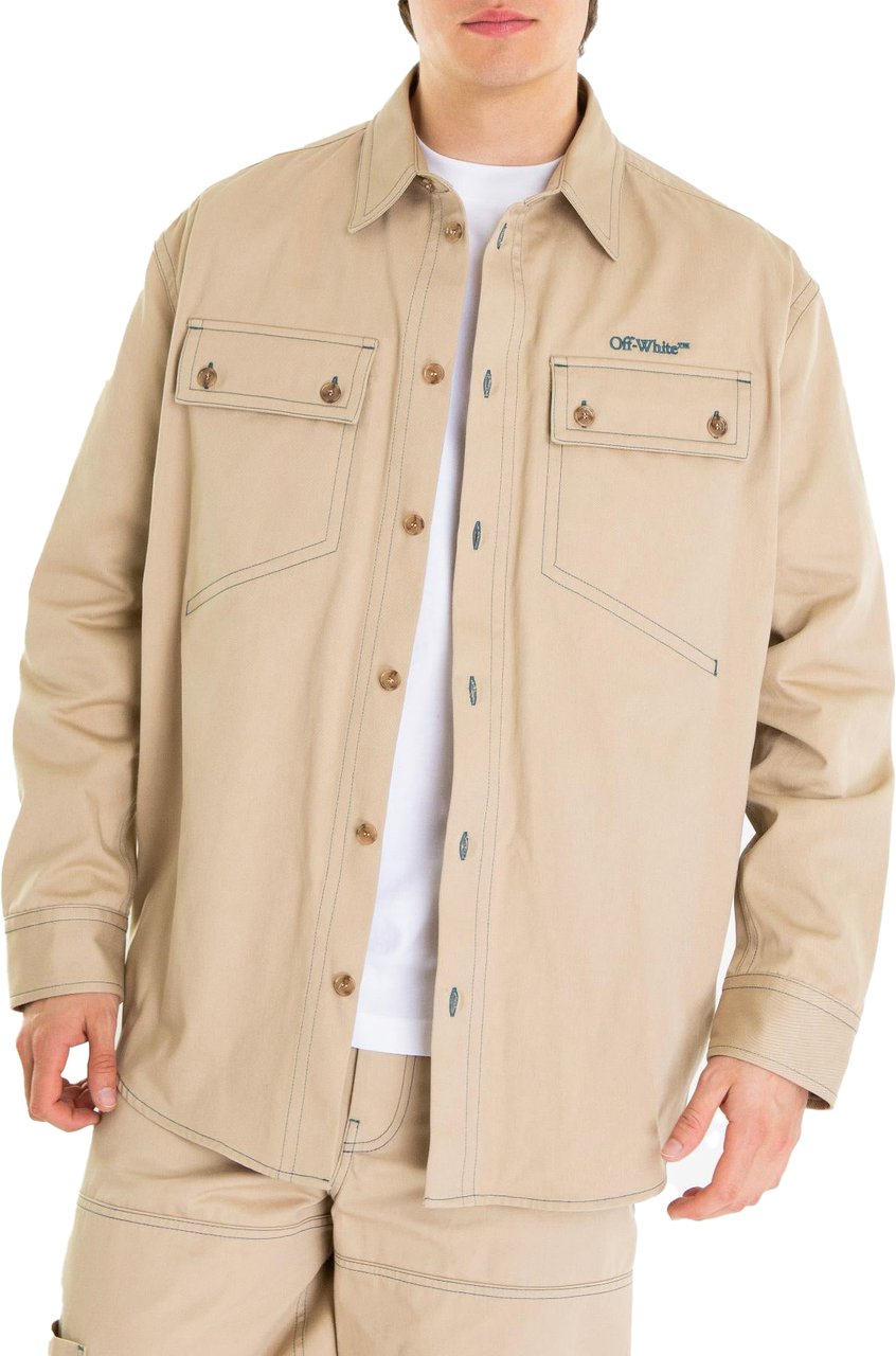 OFF-WHITE Heren Stitch Cotgab Overshirt Beige Beige