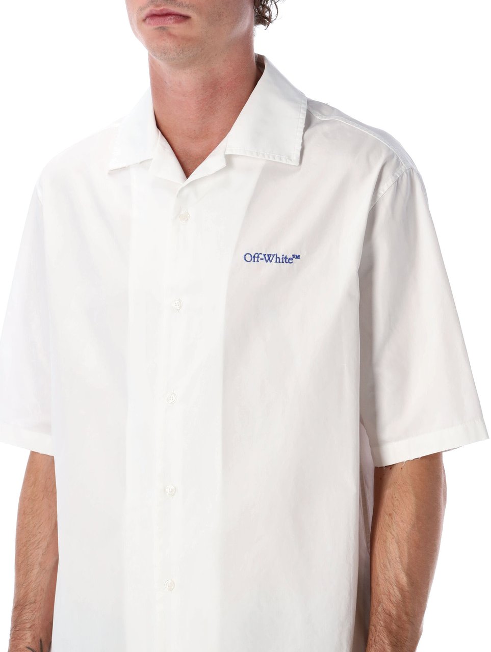 OFF-WHITE Off-White Brush Arrow poplin bowling shirt with embroidered logo Wit