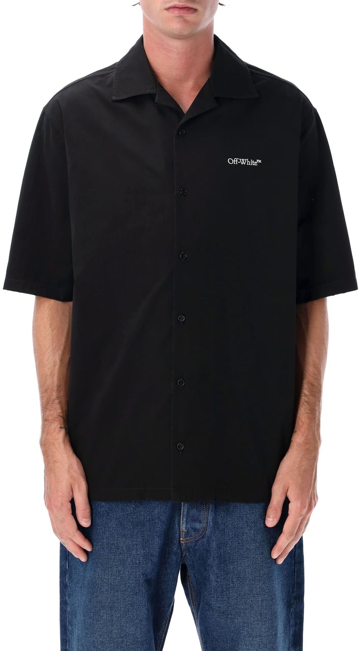 OFF-WHITE Off-White Brush Arrow poplin bowling shirt with embroidered logo Zwart