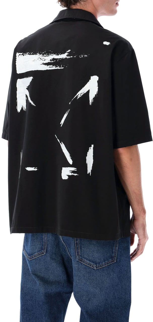 OFF-WHITE Off-White Brush Arrow poplin bowling shirt with embroidered logo Zwart