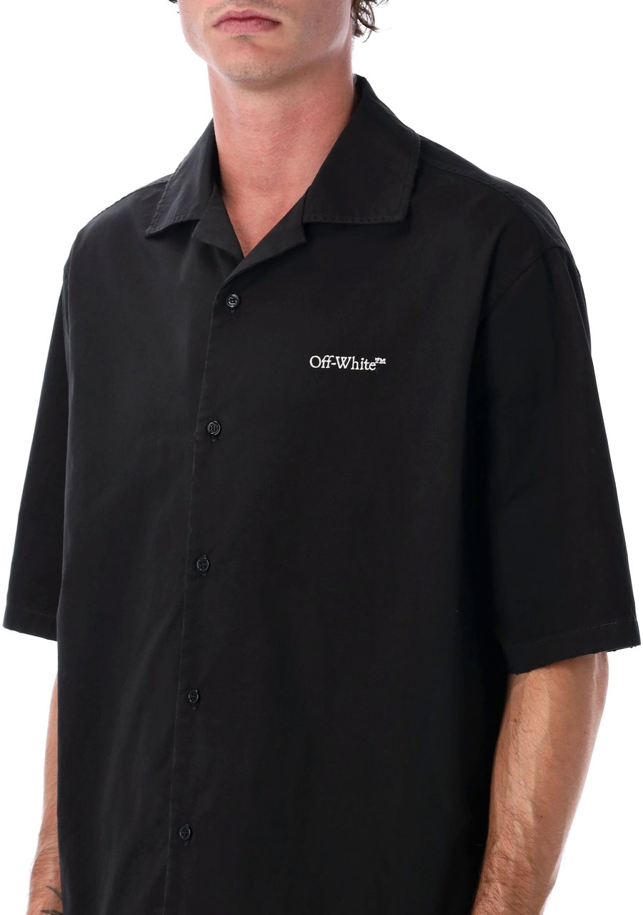 OFF-WHITE Off-White Brush Arrow poplin bowling shirt with embroidered logo Zwart