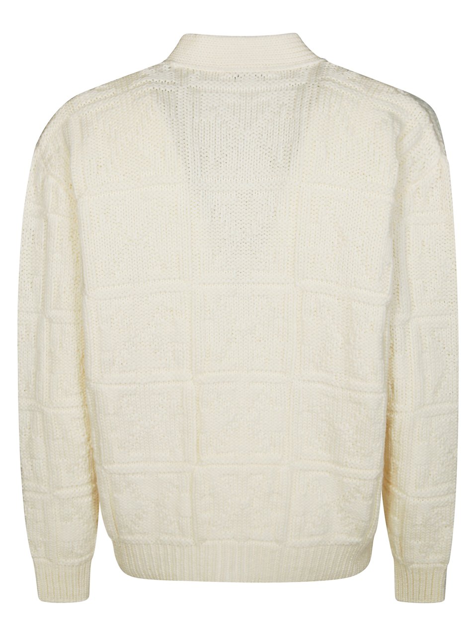 OFF-WHITE Textured Knitted Cardigan with V-Neck and Arrow Motif Grijs