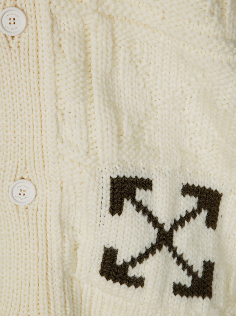OFF-WHITE Textured Knitted Cardigan with V-Neck and Arrow Motif Grijs