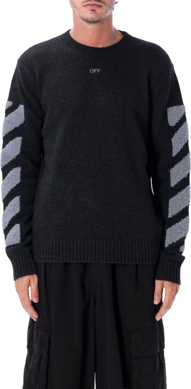 OFF-WHITE Diag Fuzzy Knit Crewneck Grigio Donkergrijs
