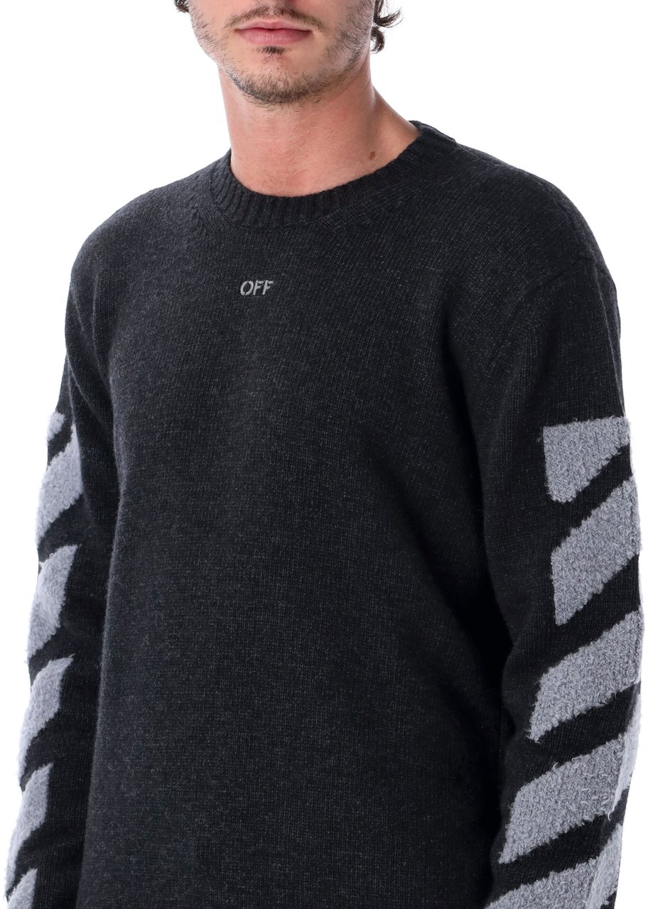 OFF-WHITE Diag Fuzzy Knit Crewneck Grigio Donkergrijs