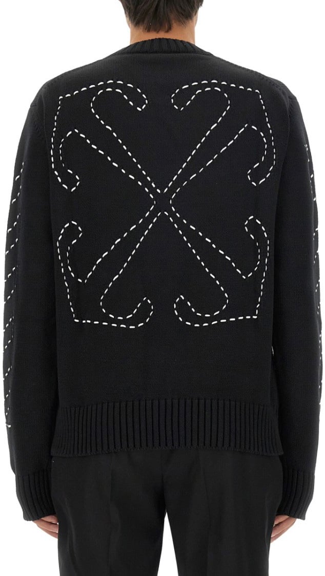 OFF-WHITE Regular Fit Jersey With Distinctive Logo And Textured Detailing Zwart
