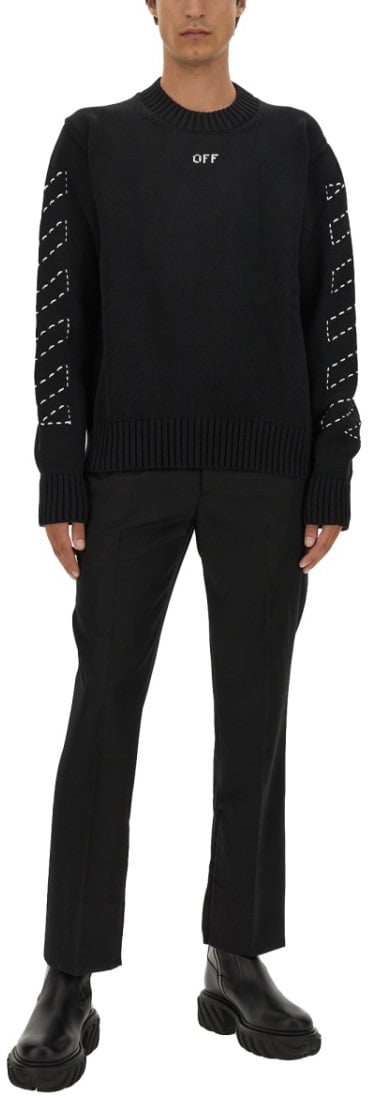 OFF-WHITE Regular Fit Jersey With Distinctive Logo And Textured Detailing Zwart