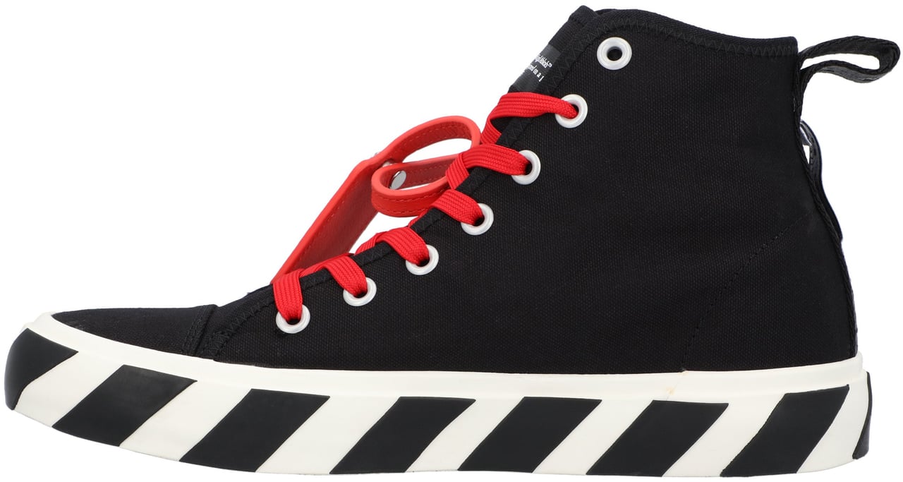 OFF-WHITE Vulcanized Hi Black Red Canvas Sneakers Zwart