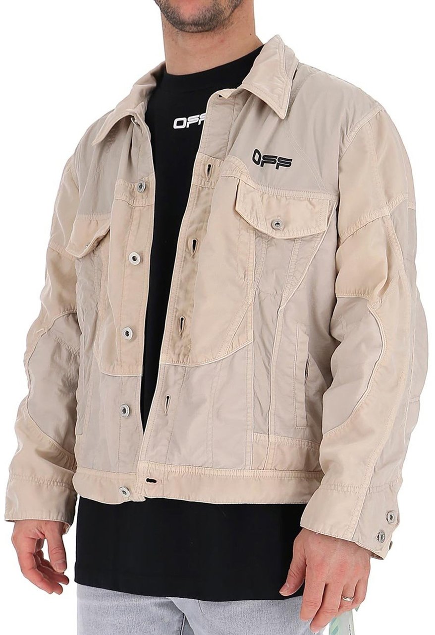 OFF-WHITE Off-White Logo Windbreaker Bomber Jacket Beige