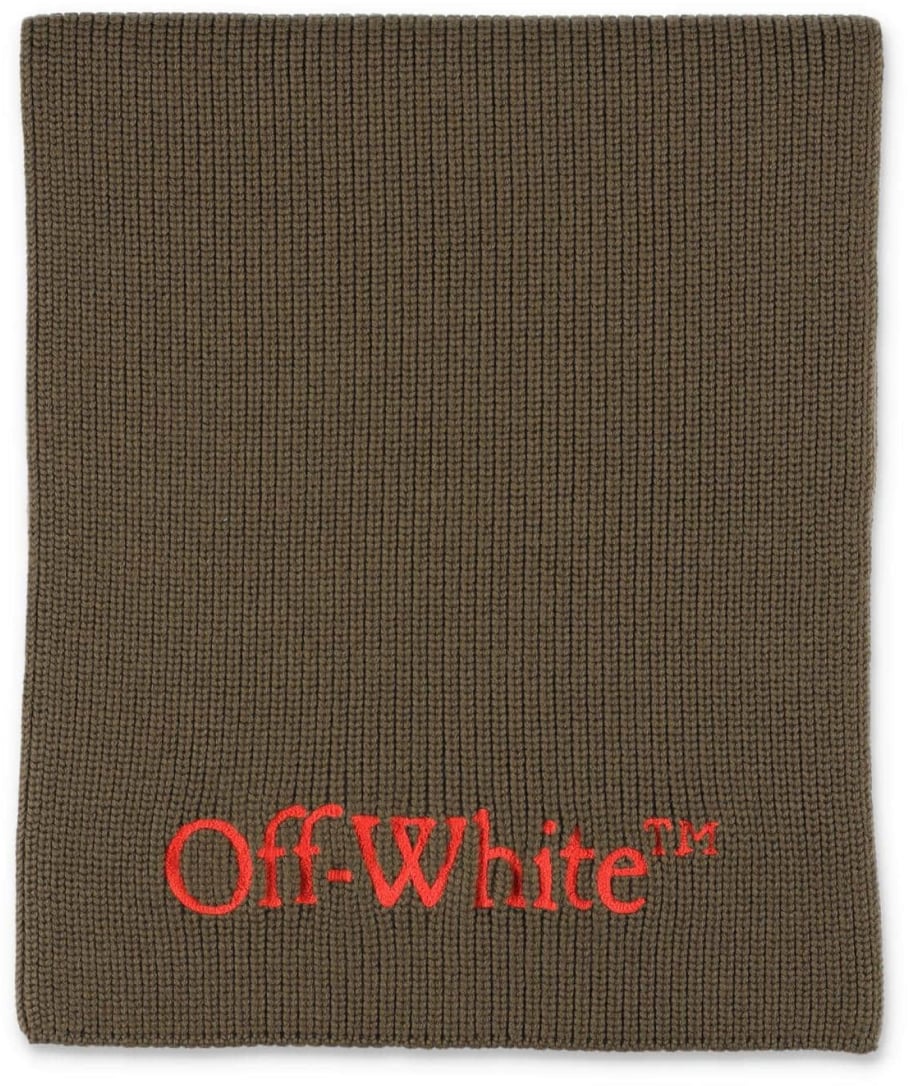 OFF-WHITE Bookish Logo Knit Wool Scarf Groen