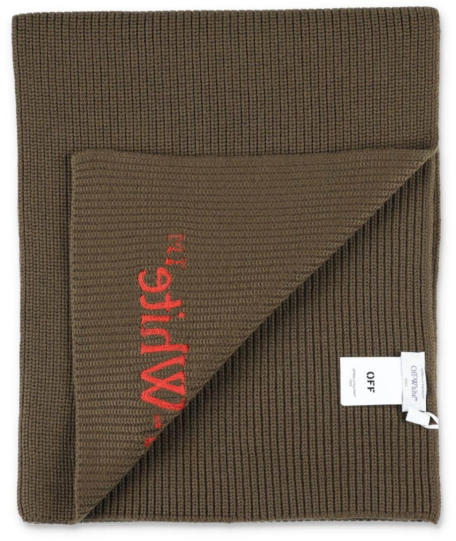 OFF-WHITE Bookish Logo Knit Wool Scarf Groen