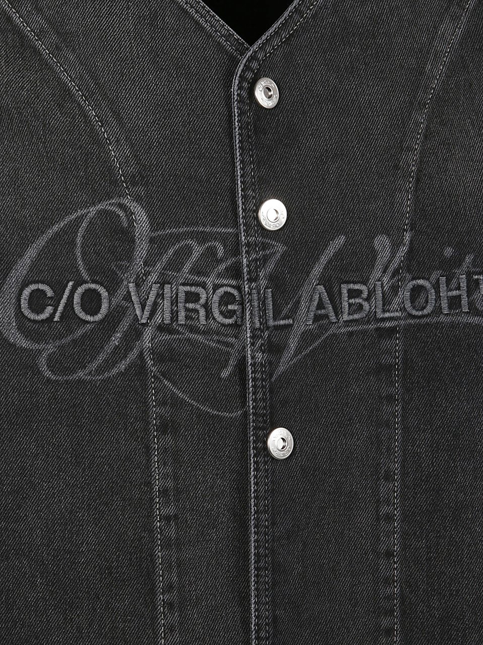 OFF-WHITE Short-Sleeved Denim Shirt With V-Neckline Zwart