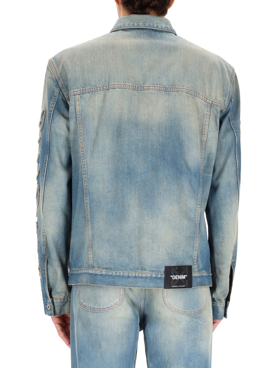 OFF-WHITE Raw Patch Distressed Denim Jacket Blauw