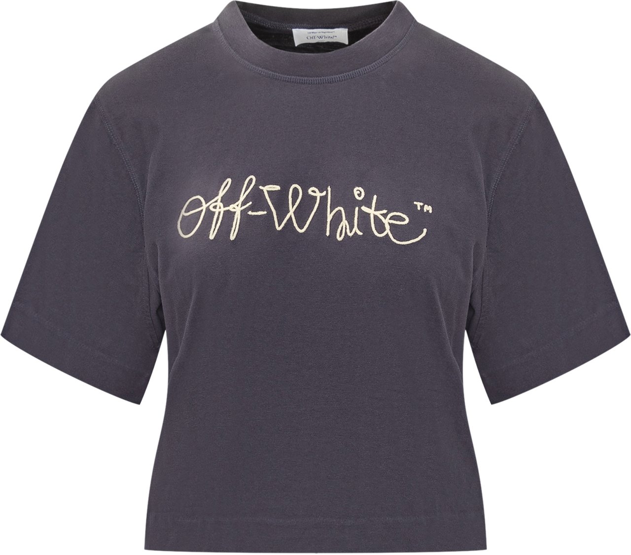 OFF-WHITE Off-White T-Shirt Crop Grigia con Ricamo Logo Blauw