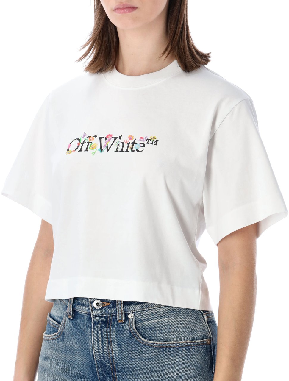 OFF-WHITE Flowe Crop Tee Bianco Wit