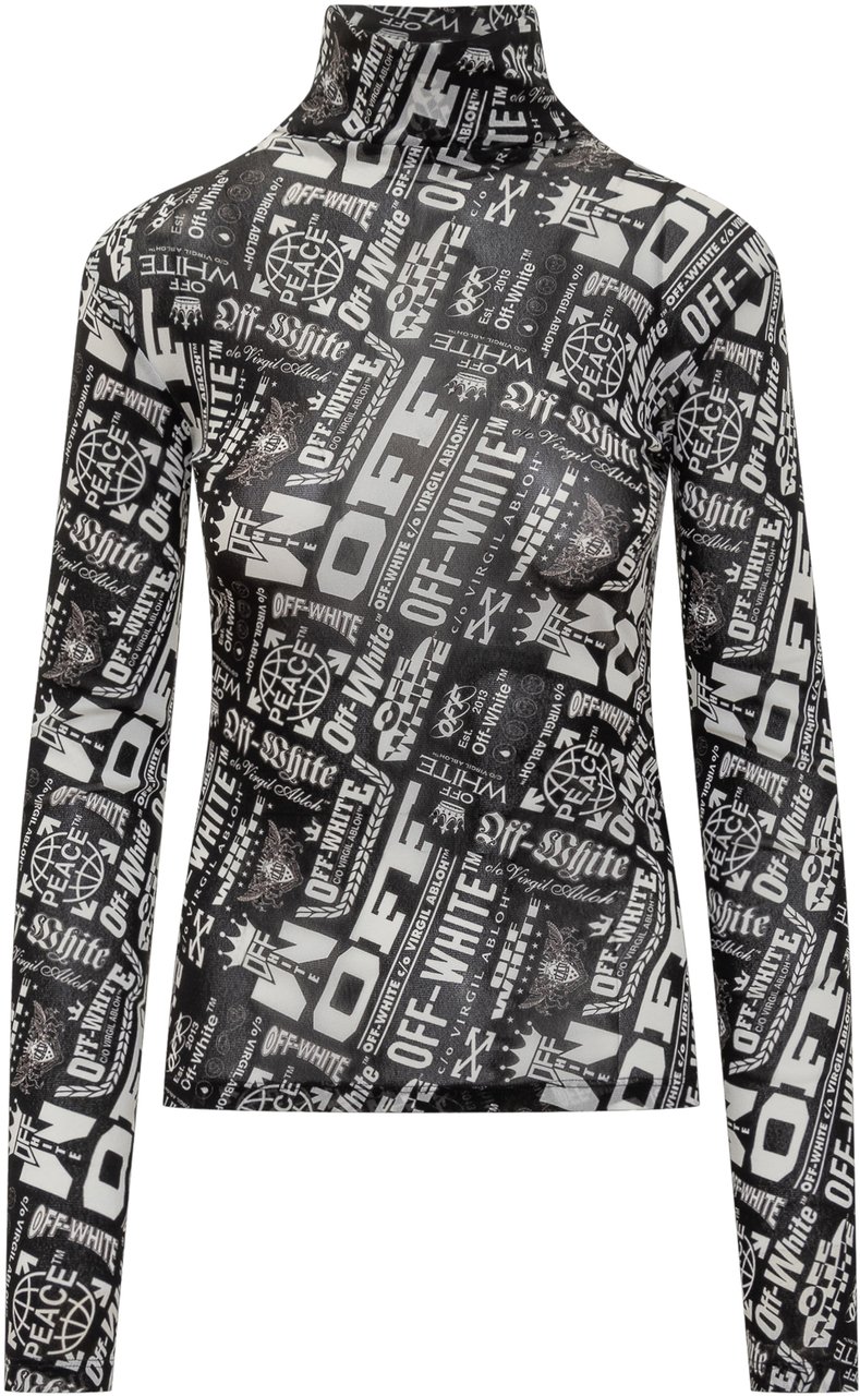 OFF-WHITE Off-White Top a Collo Alto con Stampa All Over Zwart
